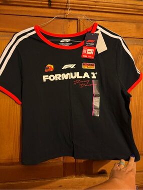 Hybrid Apparel Black Formula 1 Tee with Red Trim
